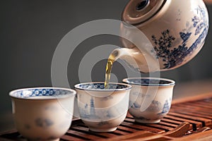 Pouring tea in traditional chinese teaware.