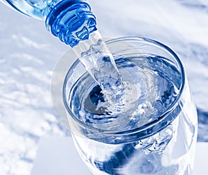 Pouring water from bottle into glass