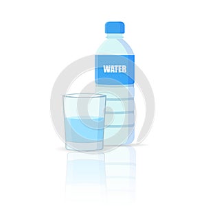 Pouring water into glass from a bottle isolated white background. vector illustration