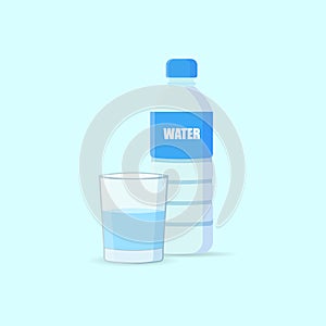 Pouring water into glass from a bottle isolated white background. vector illustration