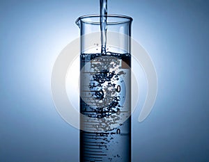 Pouring Water into a Tall Glass with Bubbles and Splash Effect