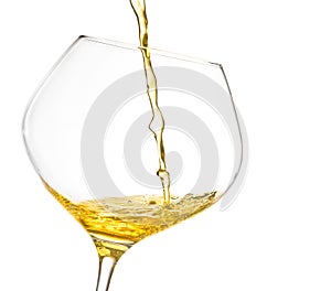 Pouring white wine into a glass with space for text