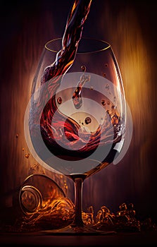 Pouring Wine into Glass, Wineglass Motion, Red Drink Splashing, Abstract Generative AI Illustration
