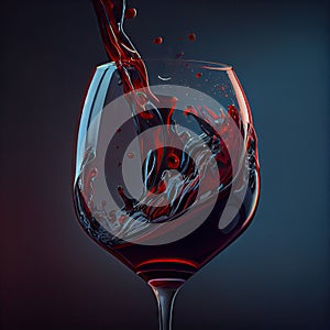 Pouring Wine into Glass, Wineglass Motion, Red Drink Splashing, Abstract Generative AI Illustration