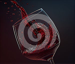 Pouring Wine into Glass, Wineglass Motion, Red Drink Splashing, Abstract Generative AI Illustration