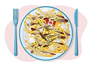 Poutine illustration. Canadian quebec quisine. French fries and cheese photo