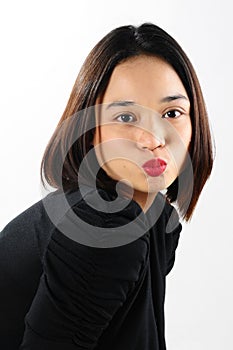 Pouting woman, black dress