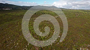 POV Aerial drone view of hinking trails at Ribeira das Vinhas in Cascais, Portugal