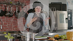 POV of authentic chef preparing food on cooking show program