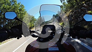 POV Biker Rides on Motorbike by Scenic Mountain Road, Moto Adventure, Freedom