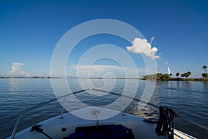 POV boat heading to ocean