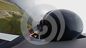 POV of co-pilot sitting in jet plane and looking around, extreme sport, aircraft