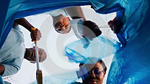 POV of environmental activists clearing the woods sorting recyclables