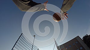 POV Man throwing ball on basketball court