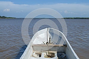 POV from panga boat on river photo