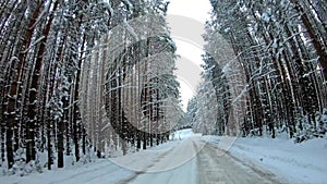 POV point of view - Driving in the mountains after snow storm.