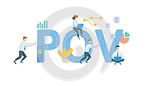 POV, Proof-Of-Value. Concept with keyword, people and icons. Flat vector illustration. Isolated on white.