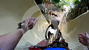 POV ride on unique water slide in a natural park in Mexico