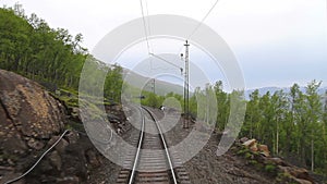 POV train travelling in Abisko National Park, Lapland, Sweden