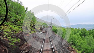 POV train travelling in Abisko National Park, Lapland, Sweden