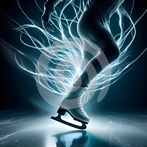 POV view ice skater shoe with energy flowing out, power concept