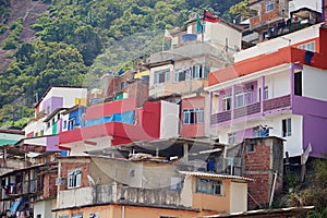 Poverty abounds. slums on a mountainside in Rio de Janeiro, Brazil.