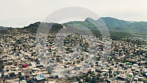 Poverty, community and overhead township in cape town for housing in a village or rural location. Home, street buildings