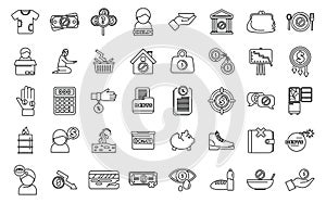 Poverty icons set outline vector. Charity donate help
