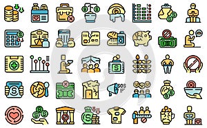 Poverty icons set vector color outline