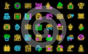 Poverty icons set vector neon