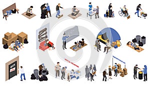 Poverty Isometric Icons Set photo