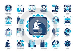 Poverty solid icon set