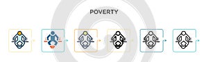 Poverty vector icon in 6 different modern styles. Black, two colored poverty icons designed in filled, outline, line and stroke