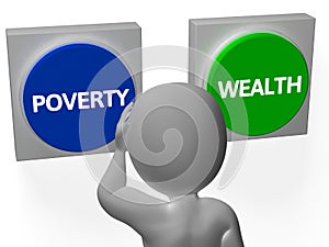 Poverty Wealth Buttons Show Indebtedness Or Opulence