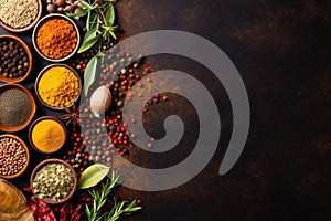 powder cooking ingredient food indian seasoning herb spice dry pepper background. Generative AI.