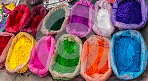 Powder of different colors for traditional paint and decorations during Tihar Deepawali festival and Newari New Year in Kathmandy