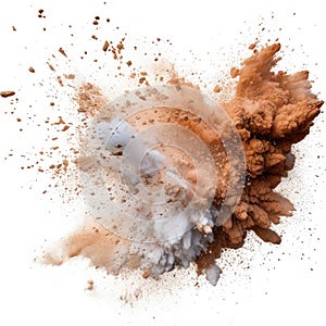 Powder explosion isolated on white background. Colored dust erupts