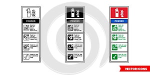 Powder fire extinguisher id sign icon of 3 types color, black and white, outline. Isolated vector sign symbol