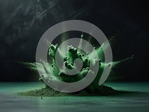 abstract powder splatted background,Freeze motion of green powder explodingthrowing green dust