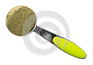 Powdered stevia in measuring tablespoon cutout