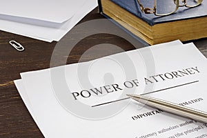 Power of attorney POA legal document. photo