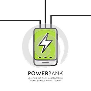 Power Bank Battery Phone Charger Minimalistic Vector Flat Line Outline Stroke Icon Pictogram Symbol