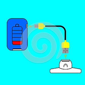 Power bank charging scheme when power is low on the power bank, vector illustration of a modern charging scheme