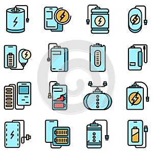 Power bank icons set vector flat