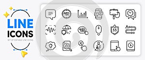 Power bank, Phone messages and Ph neutral line icons. For web app. Vector