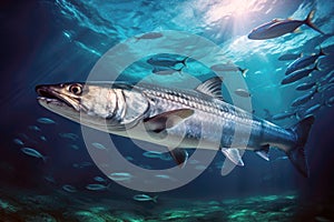 Power of a barracuda as it patrols the vibrant coral reef ecosystem of the ocean, close up. AI Generated