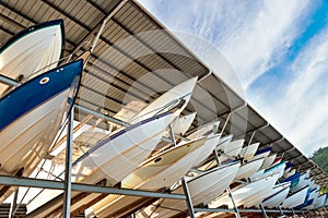 Power boats sheltered parking facility marina in Trinidad