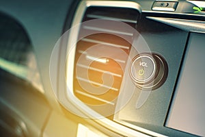 Power button control switch of head unit multimedia audio.