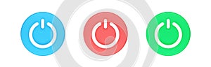 Power button 3d render icon set- start simple circle with switch sign, round shutdown element