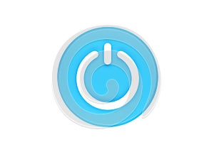 Power button 3d render icon - start blue circle with switch sign, round shutdown element